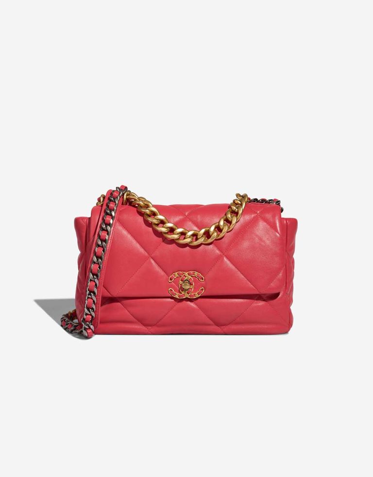 Chanel 19 Large Flap Bag Lamb Coral Red Front | Sell your designer bag