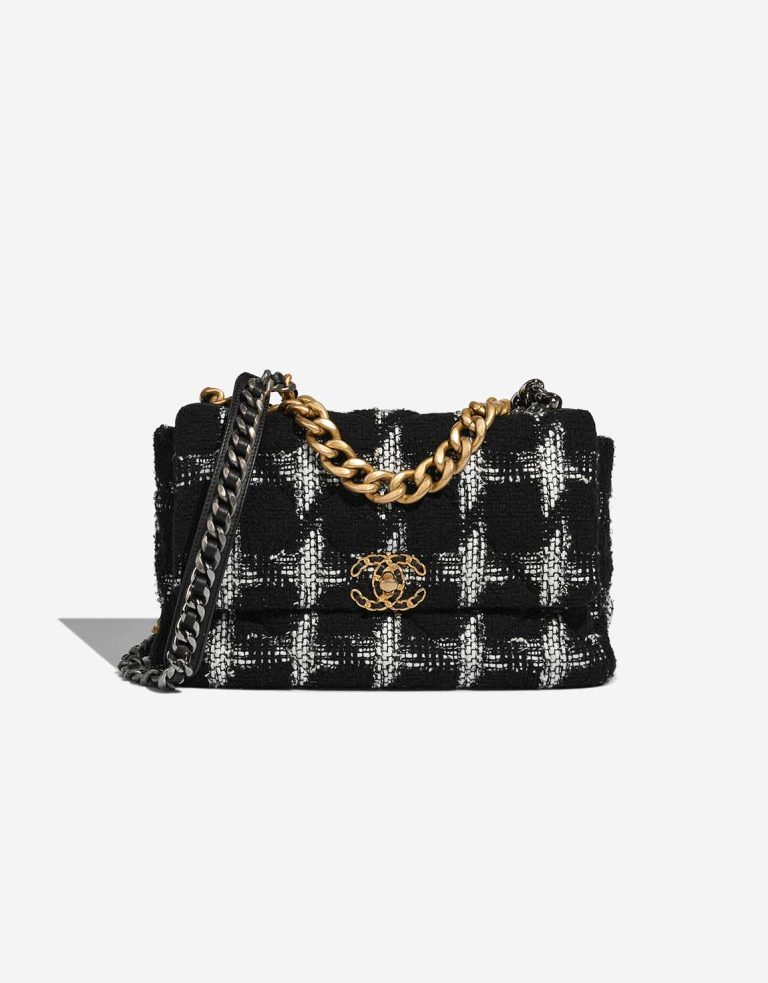Chanel 19 Large Flap Bag Tweed Black / White Front | Sell your designer bag