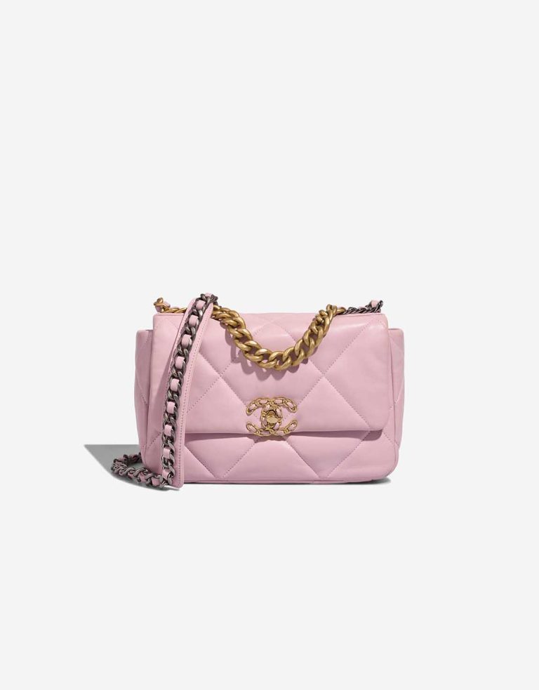 Chanel 19 Rabat Sac en agneau rose pâle Front | Vendez votre sac de créateur