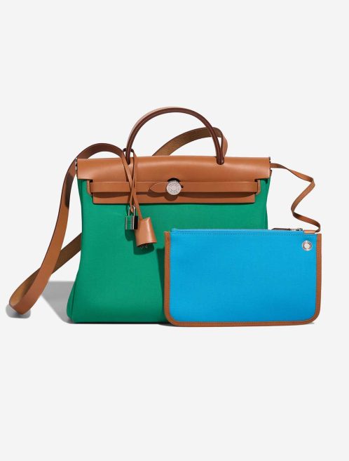 Hermès Herbag 31 Toile / Vache Hunter Menthe / Bleu Aztèque / Naturel Front | Sell your designer bag