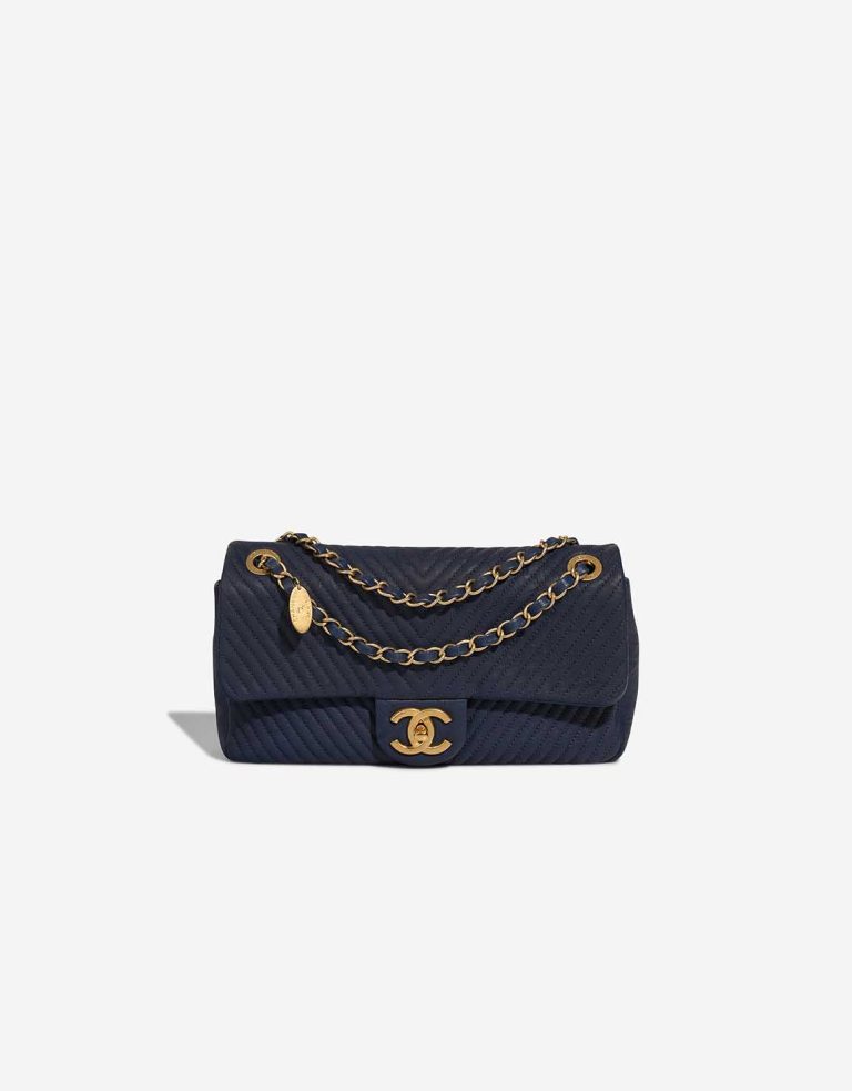 Chanel Timeless Surpique Medium Crinkled Calf Blue Front | Sell your designer bag