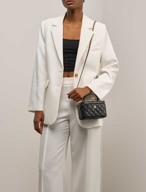 Chanel Vanity Small Lamb Black on Model | Sell your designer bag
