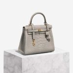 Hermès Kelly 25 Matte Alligator Gris Perle / Rose Pourpre Front | Verkaufen Sie Ihre Designer-Tasche