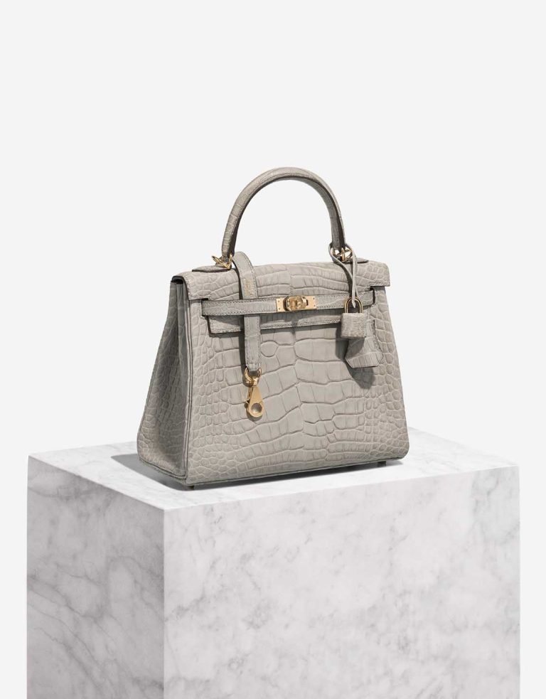 Hermès Kelly 25 Matte Alligator Gris Perle / Rose Pourpre Front | Sell your designer bag