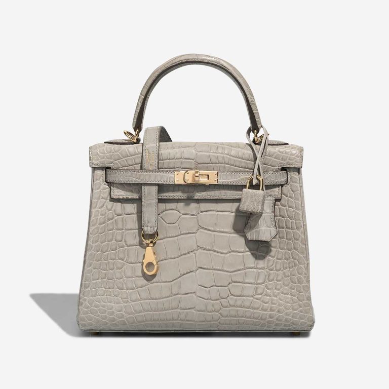 Hermès Kelly 25 Matte Alligator Gris Perle / Rose Pourpre Front | Sell your designer bag