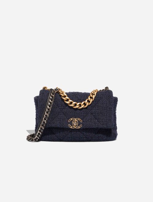 Chanel 19 Flap Bag Tweed / Lammleder Dunkelblau / Schwarz Front | Verkaufen Sie Ihre Designer-Tasche