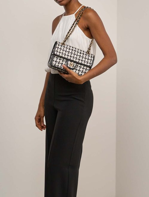 Chanel Timeless Medium Lamb / Tweed Black / White on Model | Sell your designer bag