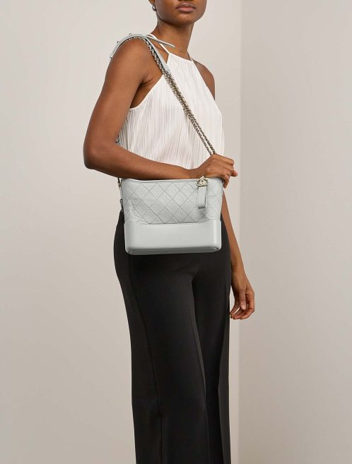 Chanel Gabrielle Small Calf Gris Clair on Model | Sell your designer bag