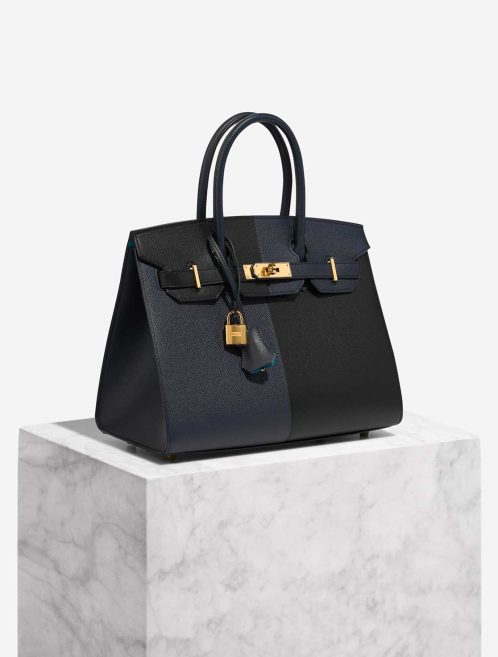 Hermès Birkin 30 Epsom Schwarz / Bleu Indigo / Bleu Frida Front | Verkaufen Sie Ihre Designer-Tasche
