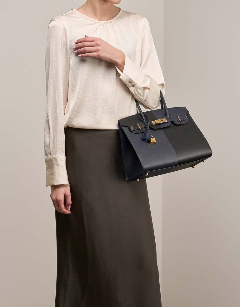 Hermès Birkin 30 Epsom Black / Bleu Indigo / Bleu Frida Front | Sell your designer bag