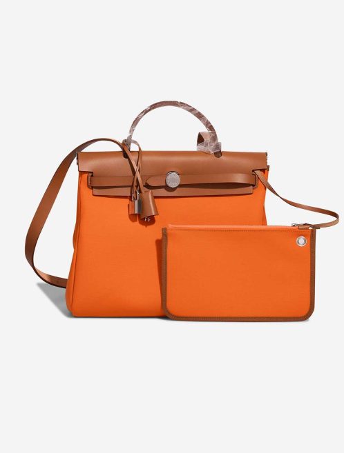 Hermès Herbag 31 Toile / Vache Hunter Orange Minium / Fauve Front | Verkaufen Sie Ihre Designer-Tasche