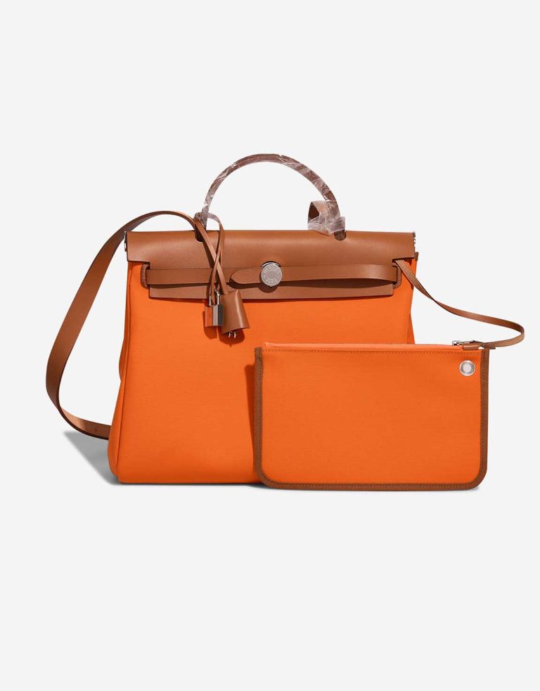 Hermès Herbag 31 Toile / Vache Hunter Orange Minium / Fauve Front | Verkaufen Sie Ihre Designer-Tasche