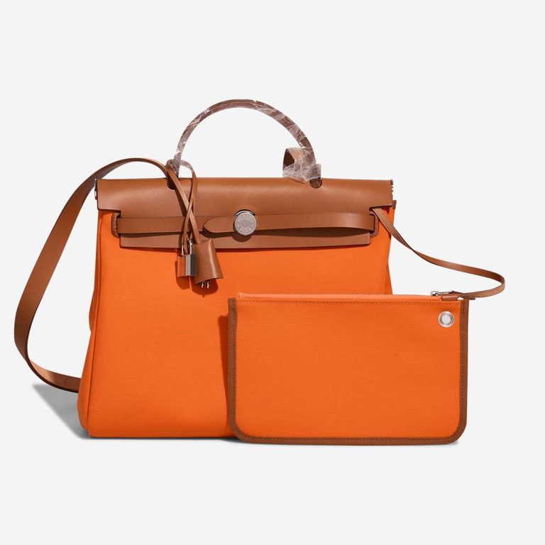 Hermès Herbag 31 Toile / Vache Hunter Orange Minium / Fauve Front | Sell your designer bag