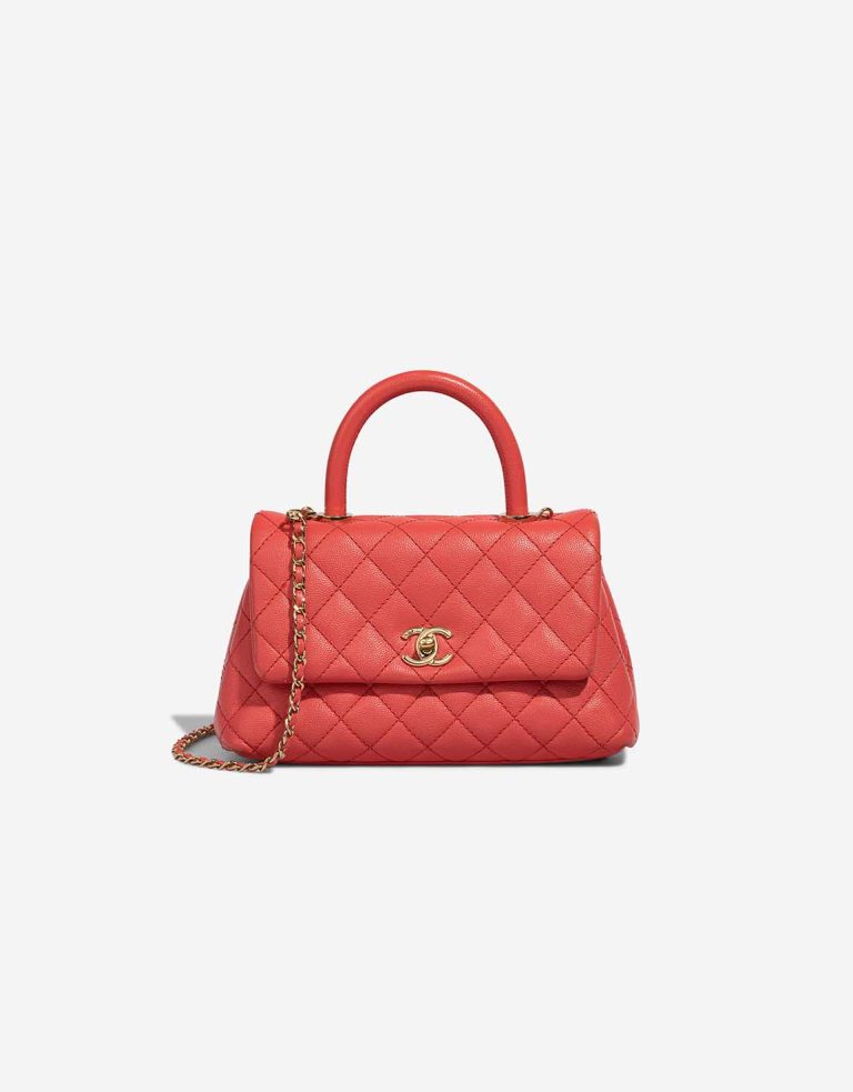 Chanel Timeless Handle Small Caviar Coral Front | Sell your designer bag