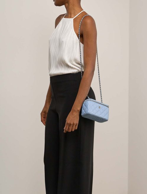 Chanel Vanity Small Caviar Light Blue on Model | Sell your designer bag