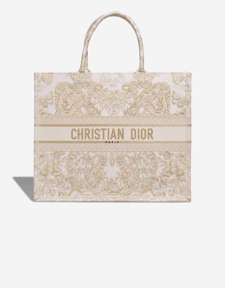 Dior Book Tote Large Canvas Cream / Gold Front | Sell your designer bag