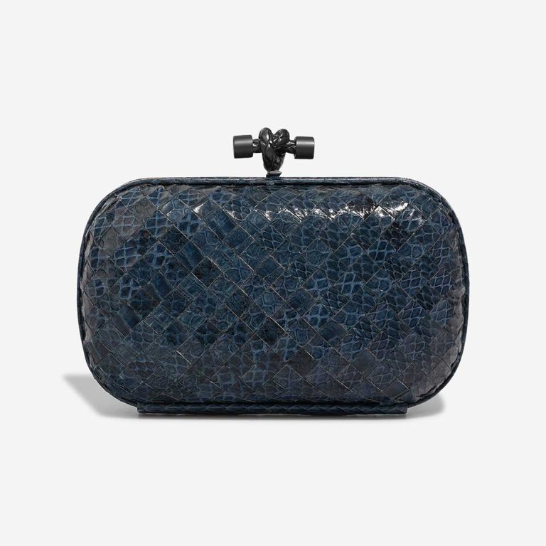 Bottega Veneta Knot Clutch Python Blau Front | Verkaufen Sie Ihre Designer-Tasche