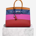 Hermès Birkin Sunset Rainbow 35 Epsom Abricot / Bleu Agate / Magnolia / Rouge Casaque Front | Sell your designer bag