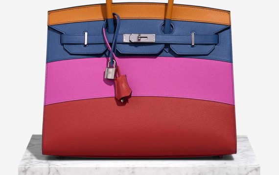 Hermès Birkin Sunset Rainbow 35 Epsom Abricot / Bleu Agate / Magnolia / Rouge Casaque Front | Vendez votre sac de créateur