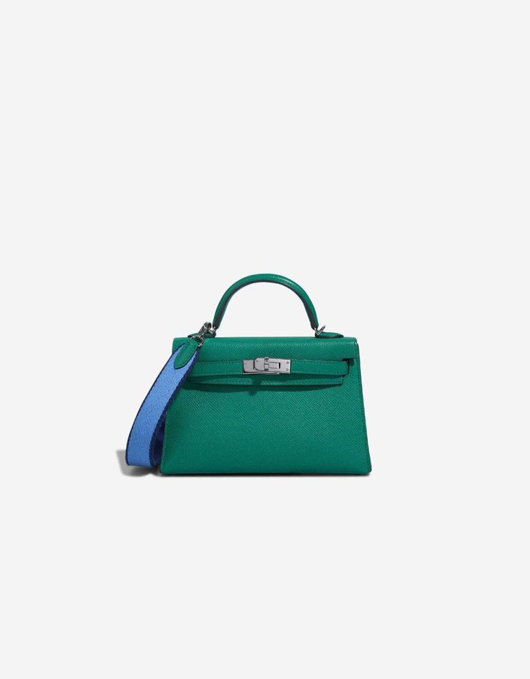 Hermès Kelly Mini Epsom Vert Jade / Bleu Paradis / Bleu Saphir Front | Vendez votre sac de créateur