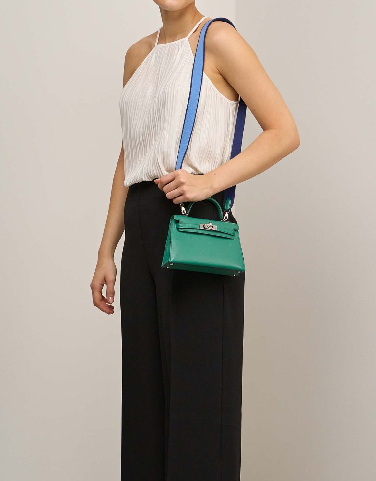 Hermès Kelly Mini Epsom Vert Jade / Bleu Paradis / Bleu Saphir Vorderseite | Verkaufen Sie Ihre Designertasche