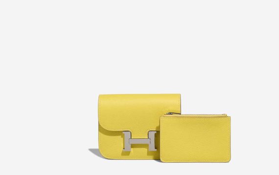 Hermès Constance Slim Wallet Evercolor Lime Front | Verkaufen Sie Ihre Designer-Tasche