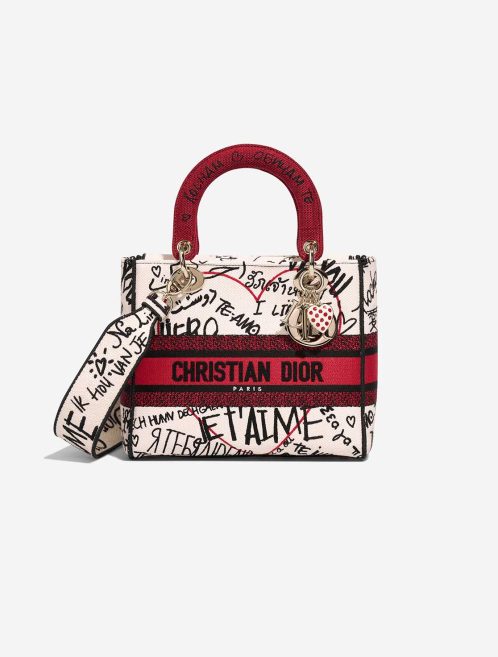 Dior Lady D-Lite Dioramour Graffiti Medium Canvas White / Red / Black Front | Sell your designer bag