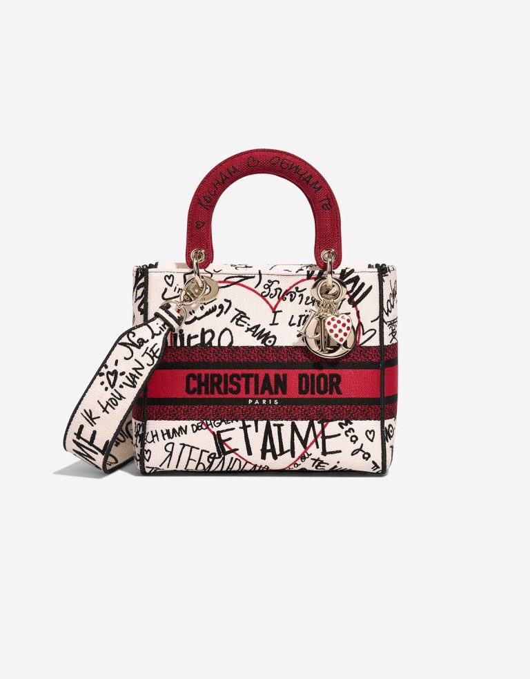 Dior Lady D-Lite Dioramour Graffiti Medium Canvas Weiß / Rot / Schwarz Front | Verkaufen Sie Ihre Designer-Tasche