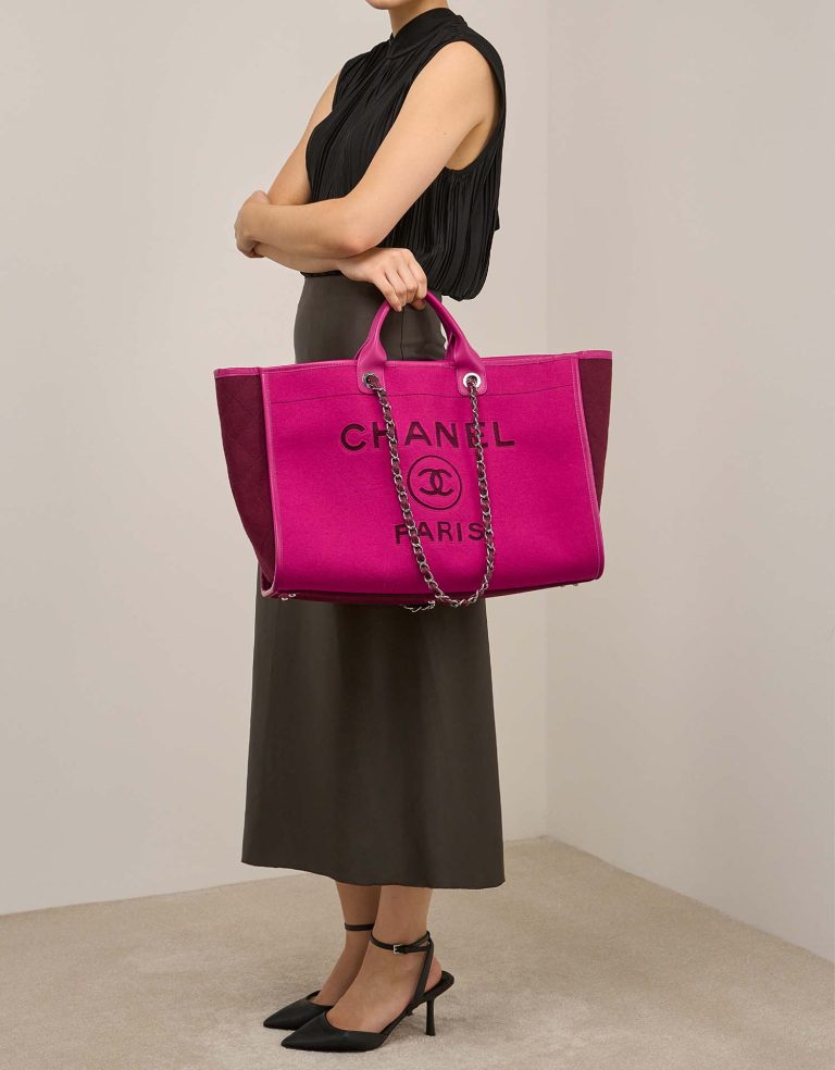 Chanel Deauville Large Felt / Lamb Fuchsia / Bordeaux Front | Sell your designer bag