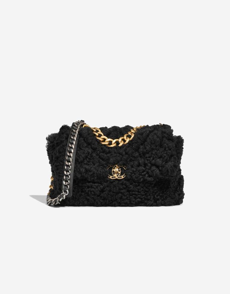 Chanel 19 Flap Bag Large Shearling Black Front | Sell your designer bag