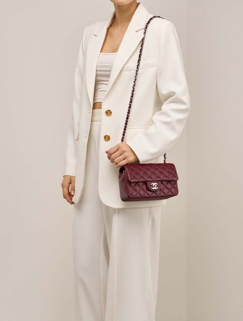 Chanel Timeless Mini Rectangular Lamb Burgundy on Model | Sell your designer bag
