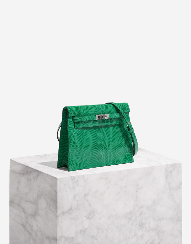 Pre-owned Hermès bag Kelly Danse Salvator Lizard Vert Menthe Blue | Sell your designer bag on Saclab.com