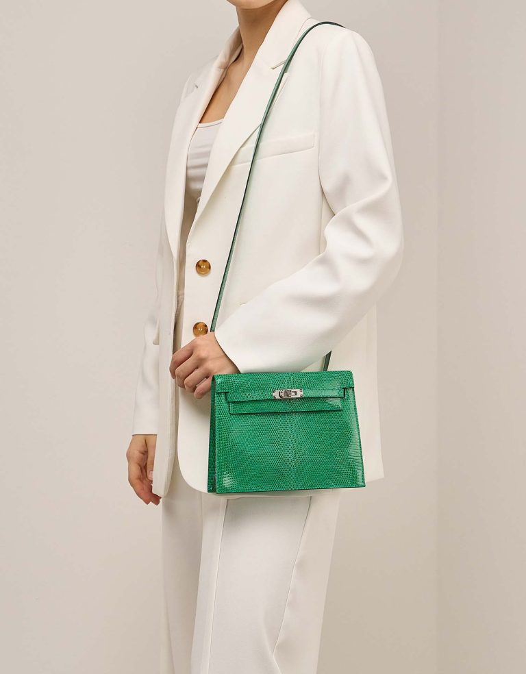 Pre-owned Hermès bag Kelly Danse Salvator Lizard Vert Menthe Blue | Sell your designer bag on Saclab.com