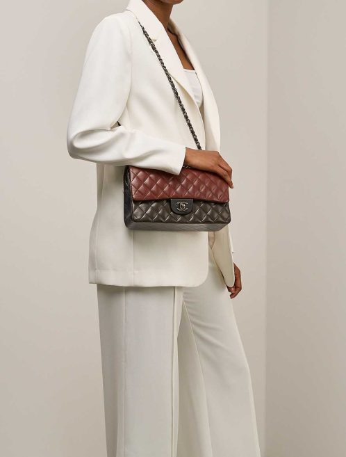 Chanel Timeless Medium Lamb Brown / Grey / Black on Model | Sell your designer bag