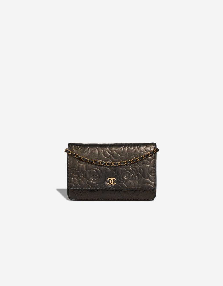 Chanel Timeless Camellia Wallet On Chain Lammleder  Schwarz / Gold Front | Verkaufen Sie Ihre Designer-Tasche