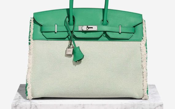 Hermès Birkin Fray 35 Swift / Toile Vert Menthe Front | Sell your designer bag