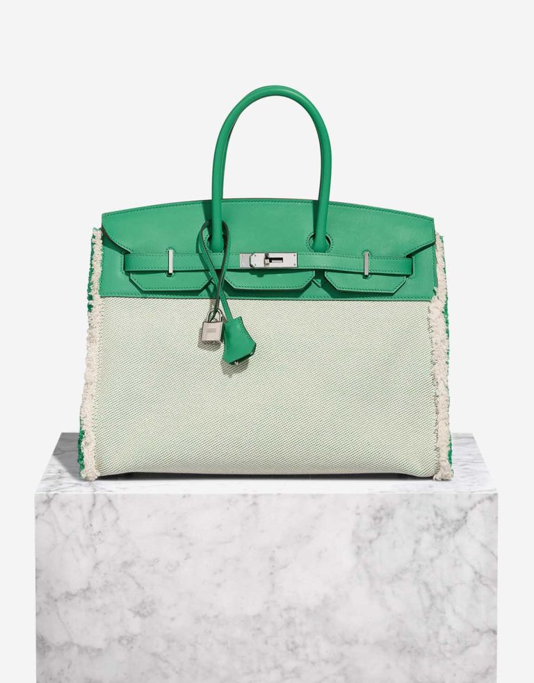 Hermès Birkin Fray 35 Swift / Toile Vert Menthe Front | Sell your designer bag