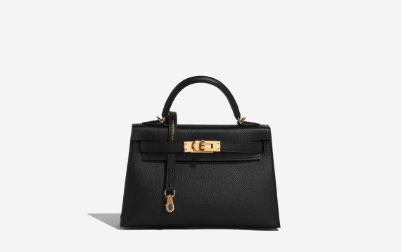 Hermès Kelly Mini Epsom Schwarz Front | Verkaufen Sie Ihre Designer-Tasche