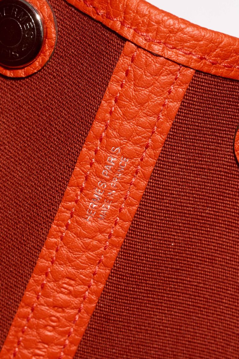 Hermès Garden Party 30 Toile / Taurillon Clémence Orange Mécano / Cuivre / Capucine Logo | Verkaufe deine Designertasche