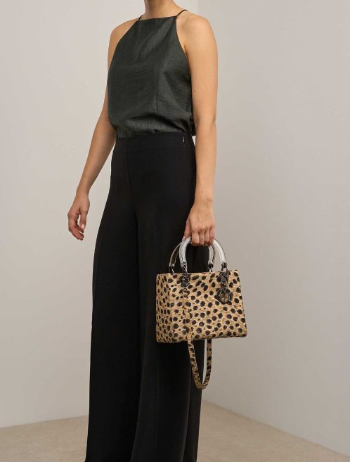 Dior Lady Medium Canvas Black / Brown on Model | Sell your designer bag