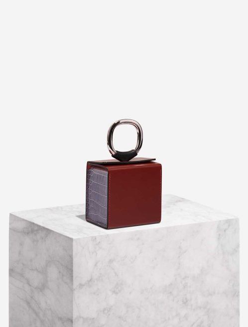 Hermès Petite h Minaudière Cube Helipse Porosus Crocodile / Swift Sienne / Blue Jean / Bleu Marine / Black Front | Sell your designer bag