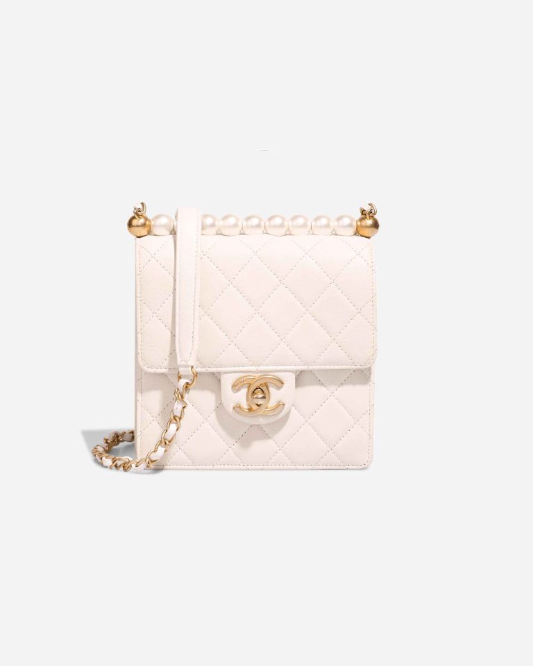 Chanel Timeless Mini Square Lamb Pearl White Front | Sell your designer bag