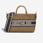 Dior Basket Bag Medium Wicker / Canvas Blue / Camel / Beige Front | Sell your designer bag