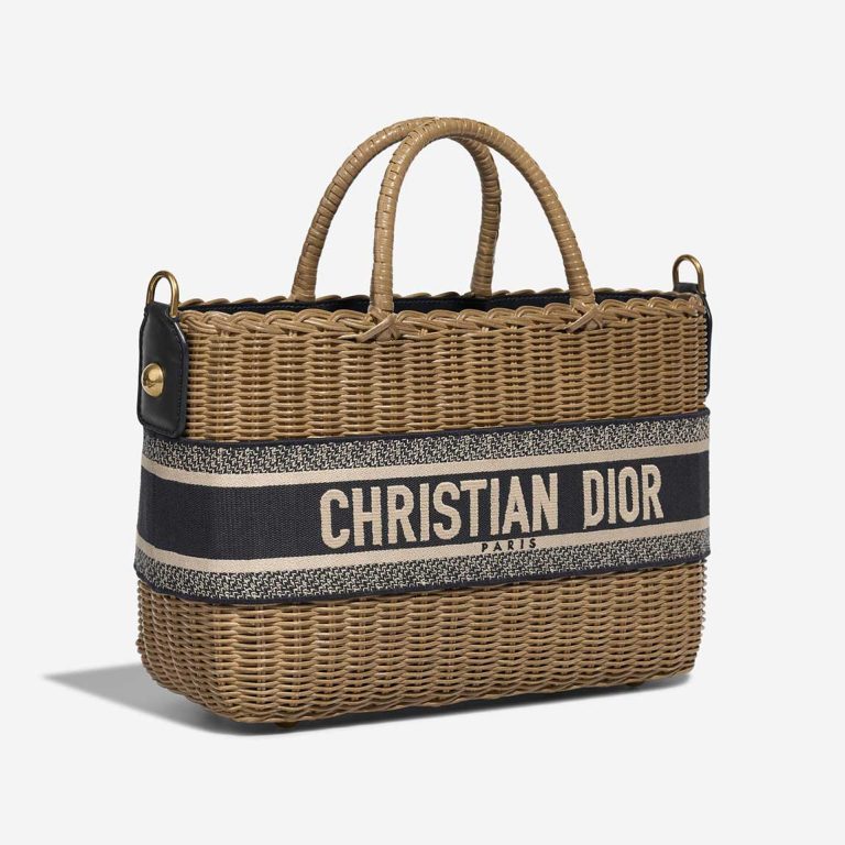 Dior Basket Bag Medium Wicker / Canvas Blue / Camel / Beige | Vendez votre sac de créateur