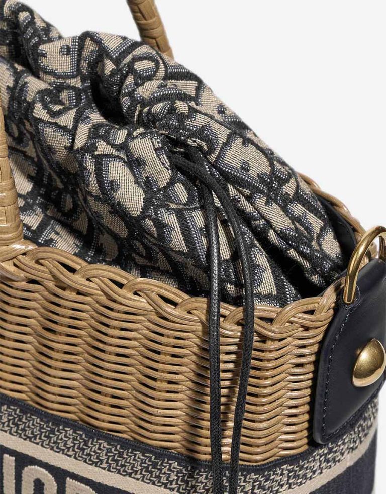 Dior Basket Bag Medium Wicker / Canvas Blue / Camel / Beige Closing System | Sell your designer bag