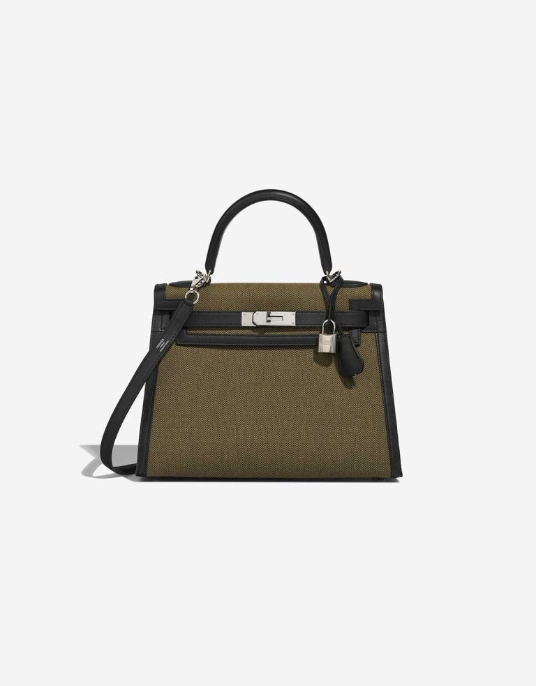 Hermes Kelly 28 Swift / Toile H Schwarz / Vert Militaire Front | Verkaufen Sie Ihre Designer-Tasche