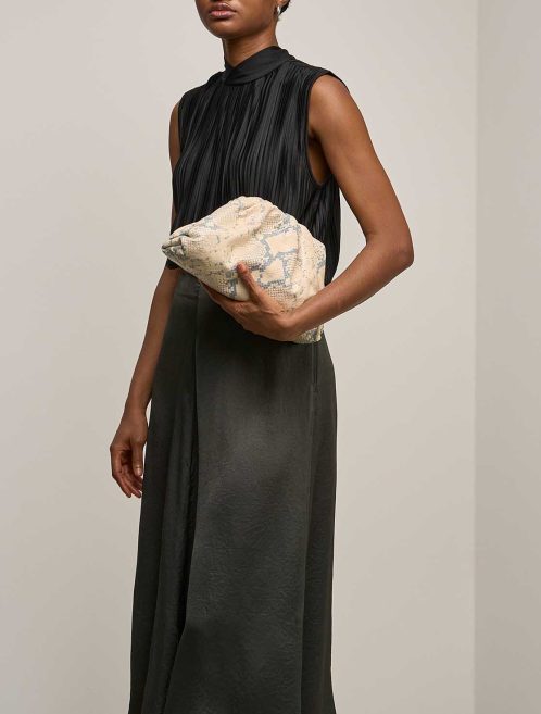 Bottega Veneta Pouch Small Calf Beige / Blue on Model | Sell your designer bag