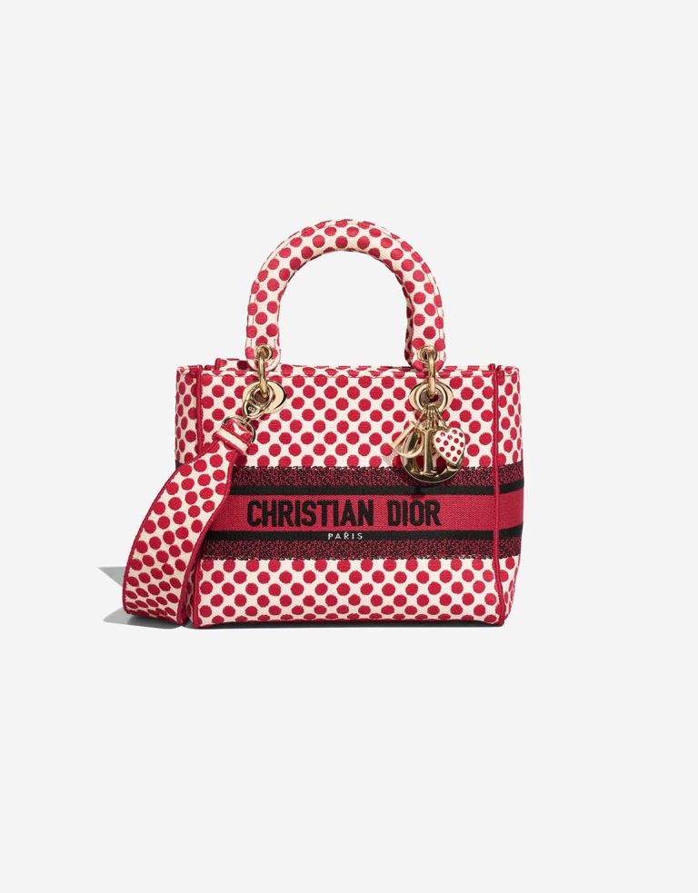Dior Lady Dioramour Medium Canvas Red / White Front | Sell your designer bag