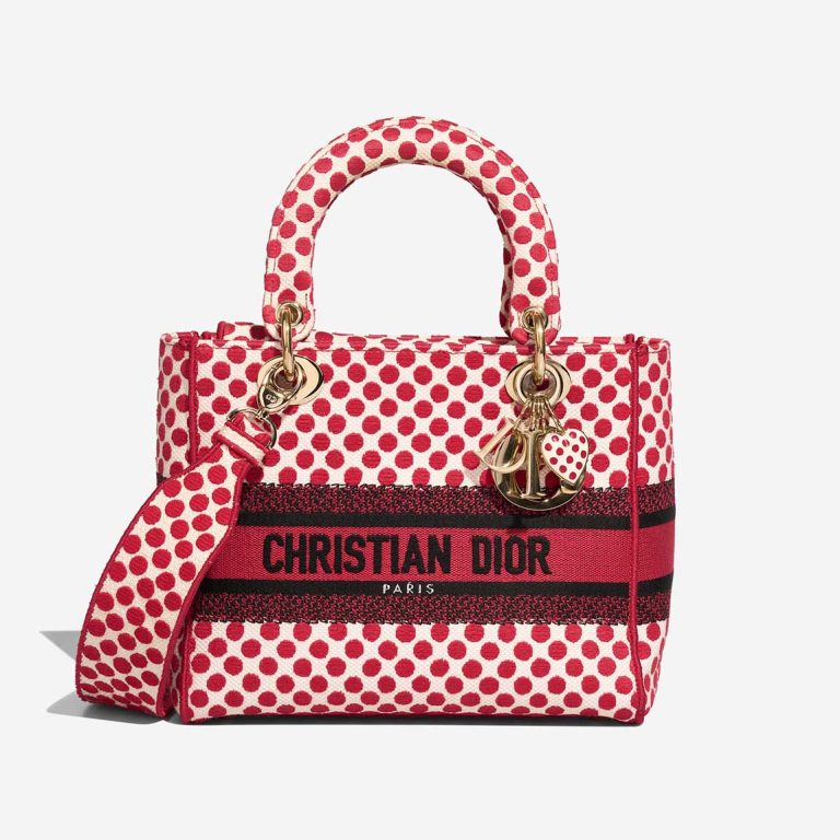 Dior Lady Dioramour Medium Canvas Red / White Front | Sell your designer bag