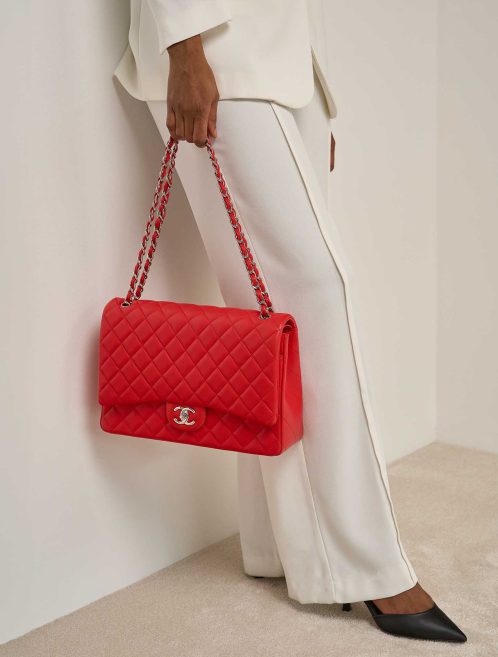 Chanel Timeless Maxi Lamb Red on Model | Sell your designer bag